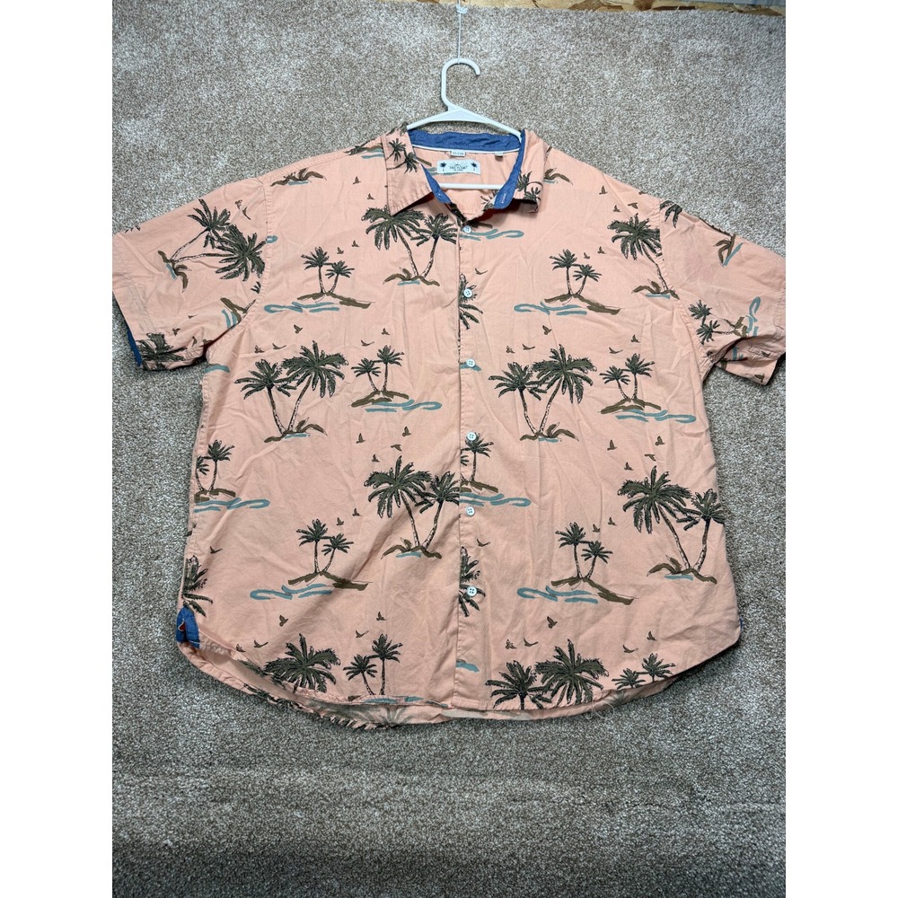 Free‎ Planet Mens 3XL Peach Tropical Palm Tree Button Down Short Sleeve Shirt